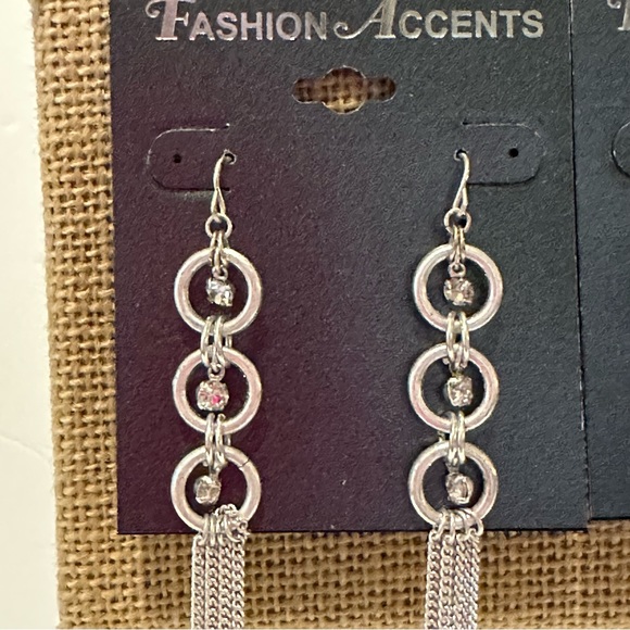 NWT 2 Pair of Fashion Accents Earrings silver tone fish hook dangles - Picture 7 of 11